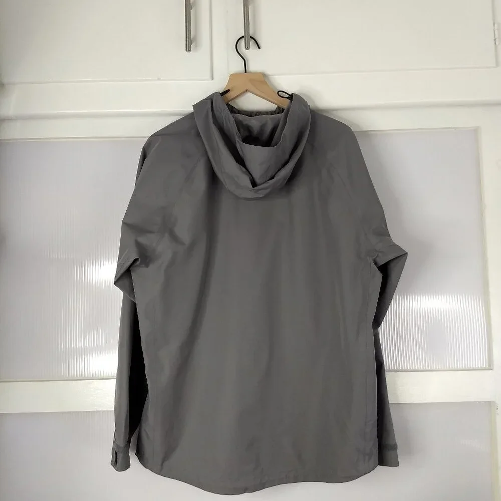 George Grey Hooded Rain Jacket Coat Zippered Adjustable Cuffs Medium Polyester